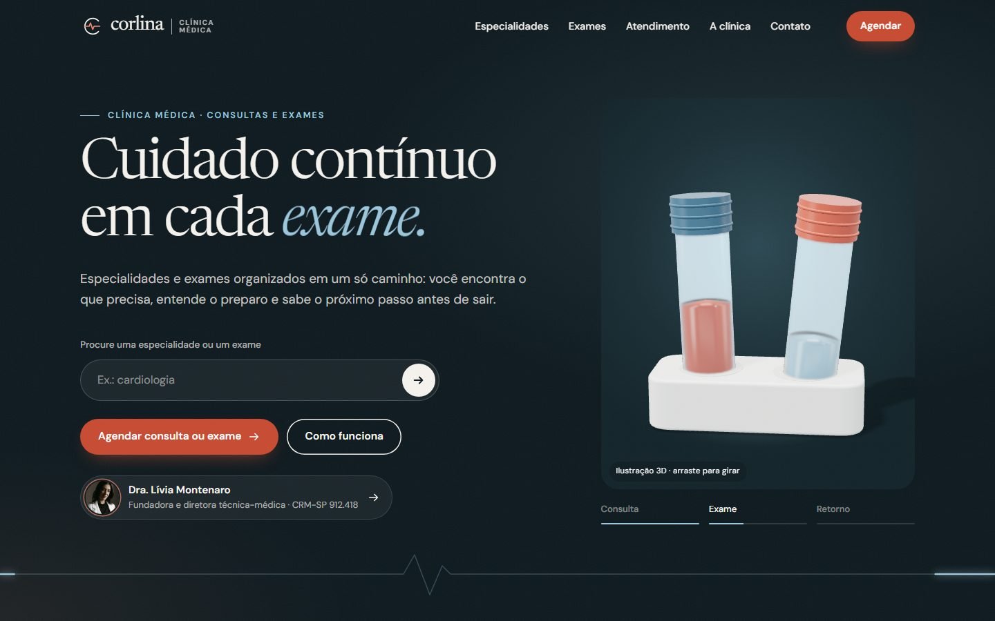 Depois: topo com os tubos de exame em 3D.